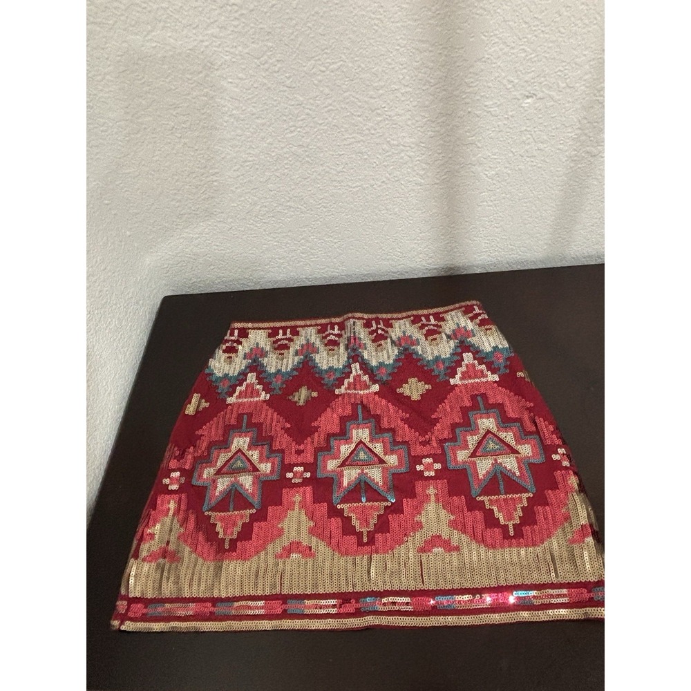 Sequin Aztec Skirt Size M  Red Silver Gold And Blue NWT